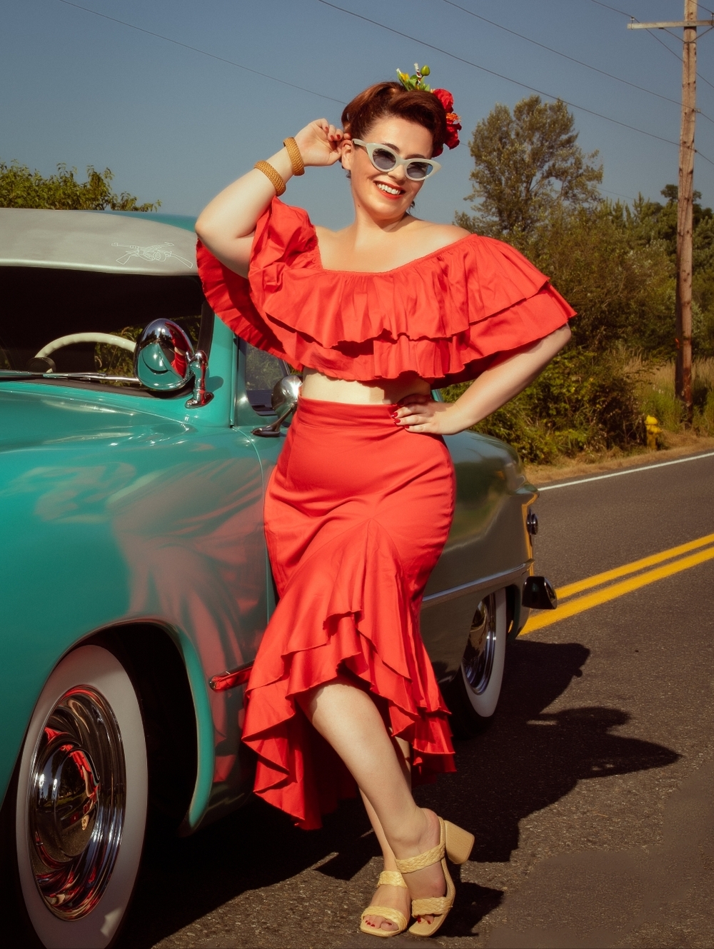 Vintage Vandalizm Red High-Low Ruffled Two Piece Set